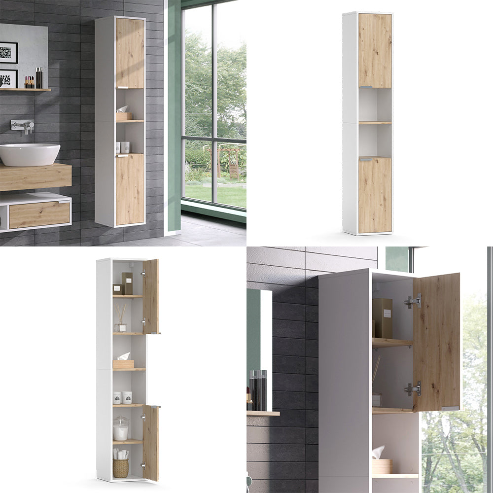 Vicco Armadio per il bagno Bianco 30 x 165 cm con ante e vani a giorno