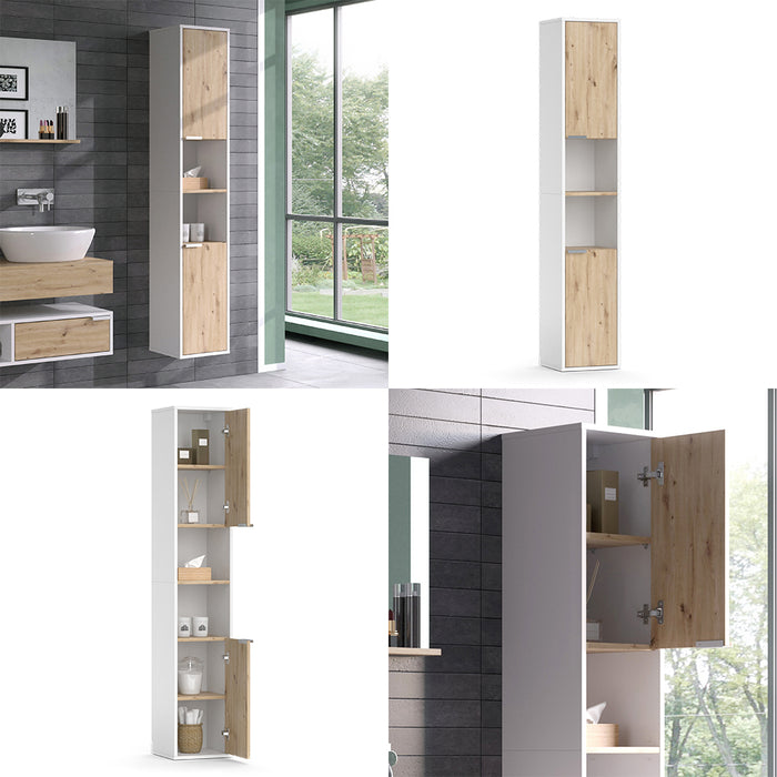 Vicco Armadio per il bagno Bianco 30 x 165 cm con ante e vani a giorno