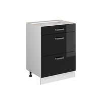 Vicco Mobiletto base per cucina Nero lucido 60 cm con cassetti, senza piano di lavoro