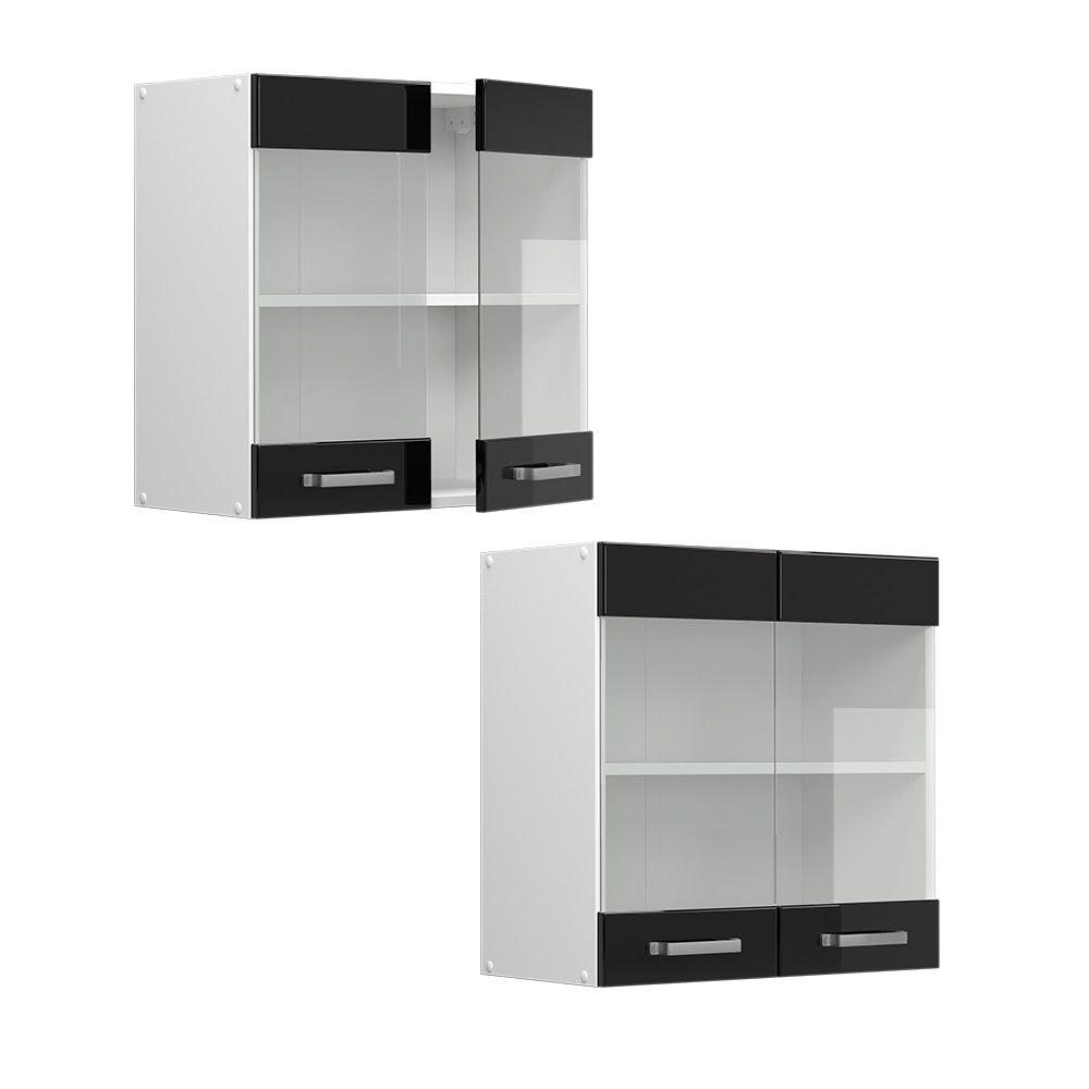 Vicco Mobile da cucina in vetro Nero lucido 60 cm