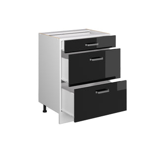 Vicco Mobiletto base per cucina Nero lucido 60 cm con cassetti, senza piano di lavoro