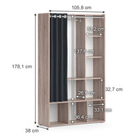 Vicco Guardaroba per bambini Sonoma 38 x 178.1 cm con appendiabiti a tenda