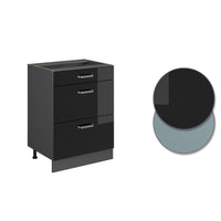 Vicco Mobiletto base per cucina Nero lucido 60 cm con cassetti, senza piano di lavoro