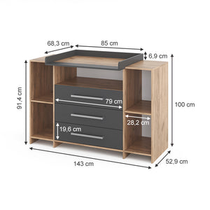 Vicco Fasciatoio Rovere 143 x 100 cm XL con cassetti