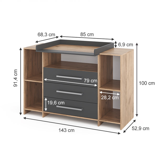 Vicco Fasciatoio Rovere 143 x 100 cm XL con cassetti