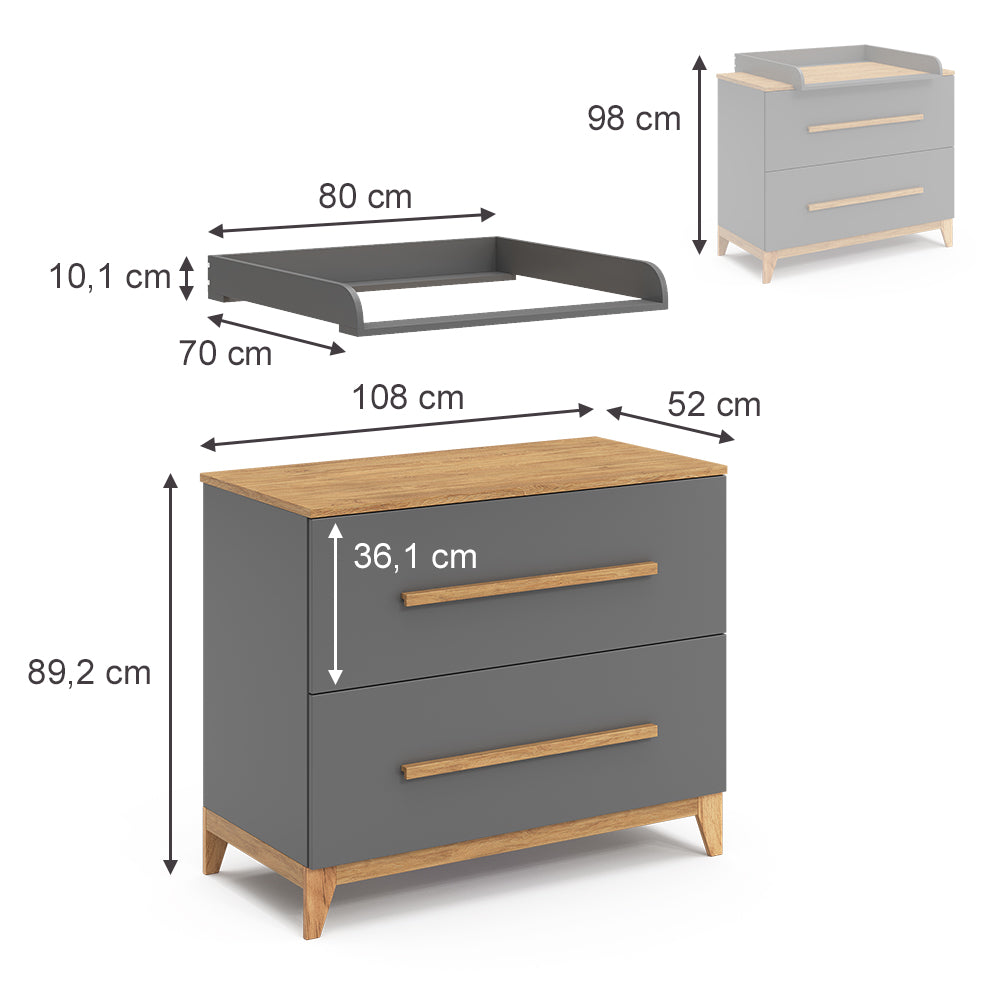 Vitalispa Fasciatoio Grigio 108 x 98 cm con 2 cassetti