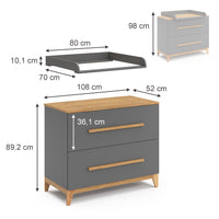 Vitalispa Fasciatoio Grigio 108 x 98 cm con 2 cassetti