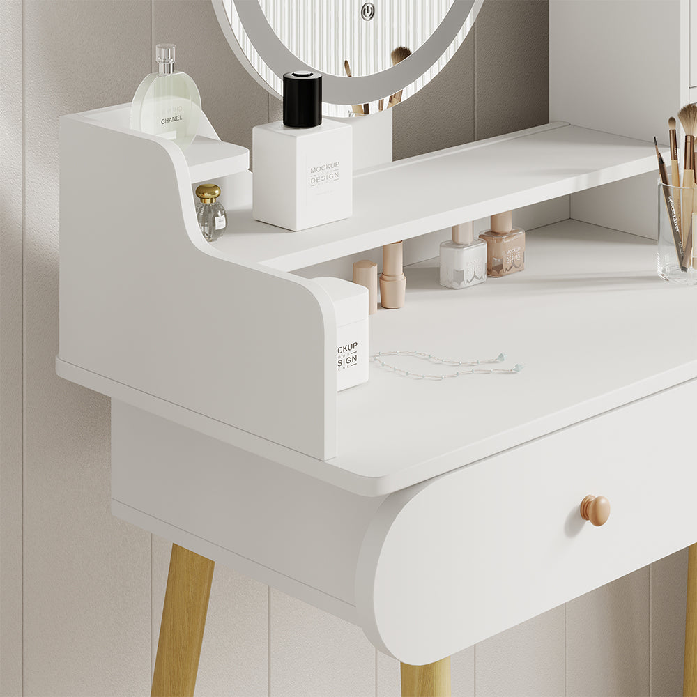 Vicco Tavolo da toeletta Bianco 100 cm con specchio LED e sgabello