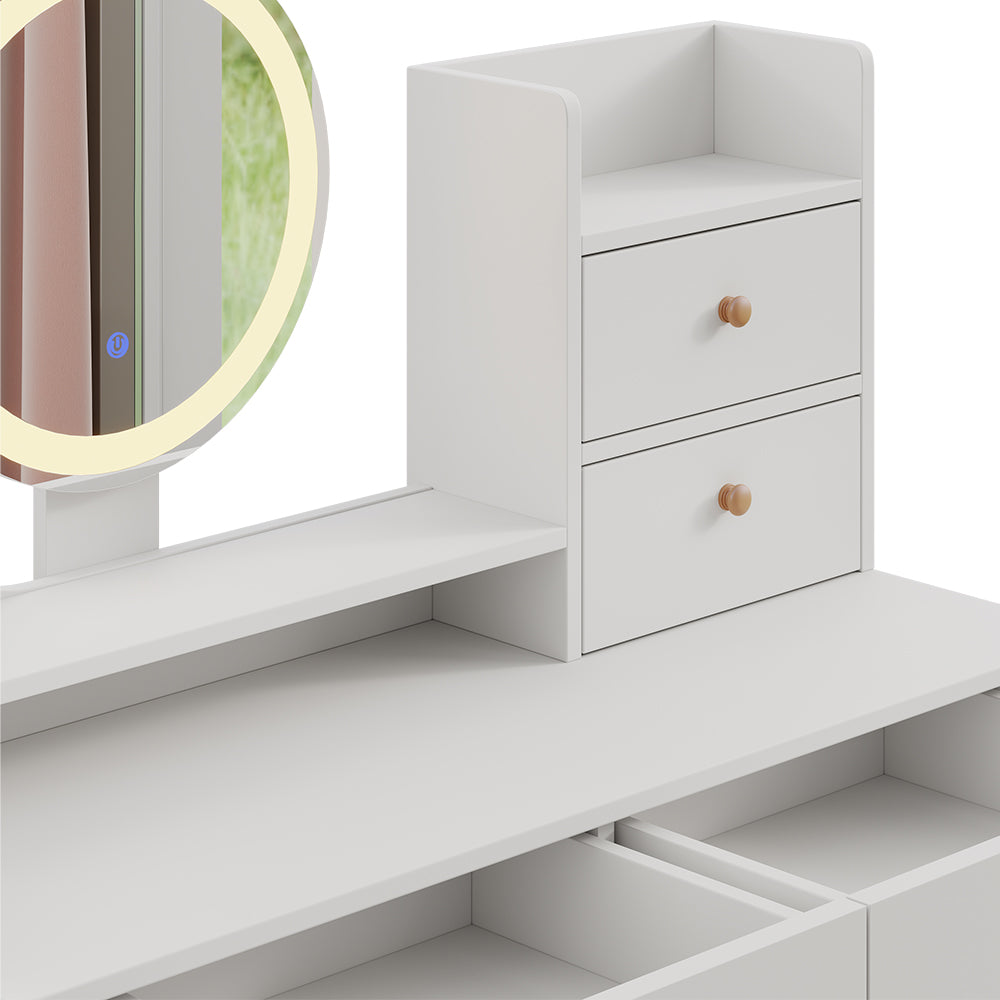 Vicco Tavolo da toeletta Bianco 100 cm con specchio LED e sgabello