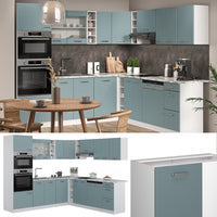 Vicco Cucina angolare completa Blu-grigio/bianco 237 x 60 cm senza piano di lavoro