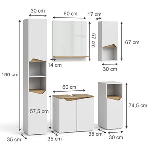 Vicco Set di mobili da bagno Bianco 5 parti