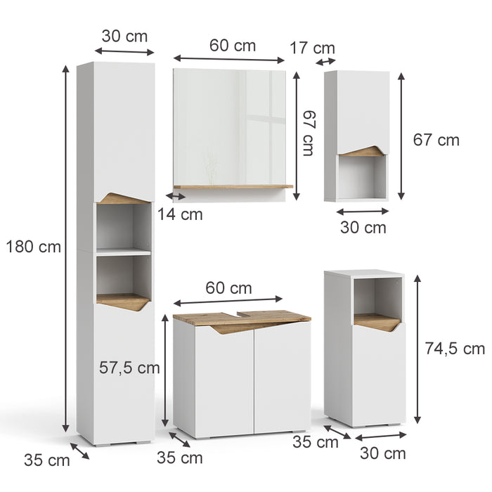 Vicco Set di mobili da bagno Bianco 5 parti