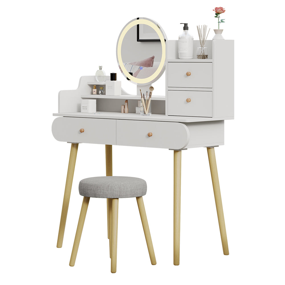 Vicco Tavolo da toeletta Bianco 100 cm con specchio LED e sgabello