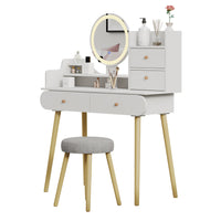 Vicco Tavolo da toeletta Bianco 100 cm con specchio LED e sgabello