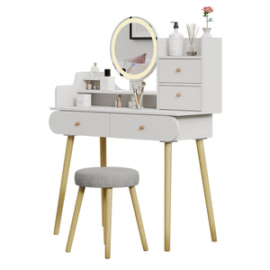 Vicco Tavolo da toeletta Bianco 100 cm con specchio LED e sgabello