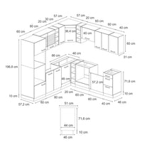 Vicco Cucina angolare completa Blu-grigio/bianco 237 x 60 cm senza piano di lavoro