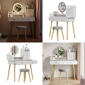 Vicco Tavolo da toeletta Bianco 100 cm con specchio LED e sgabello