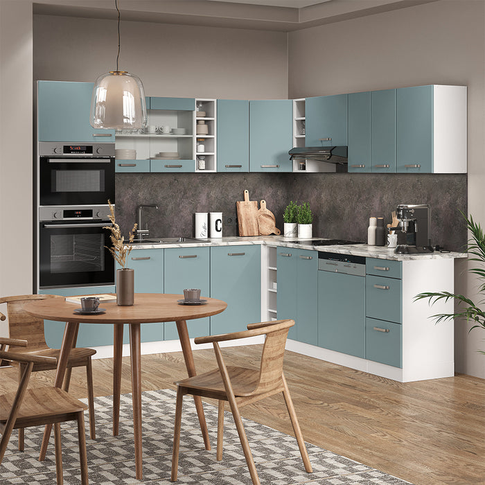 Vicco Cucina angolare completa Blu-grigio/bianco 237 x 247 cm , PL Rovere