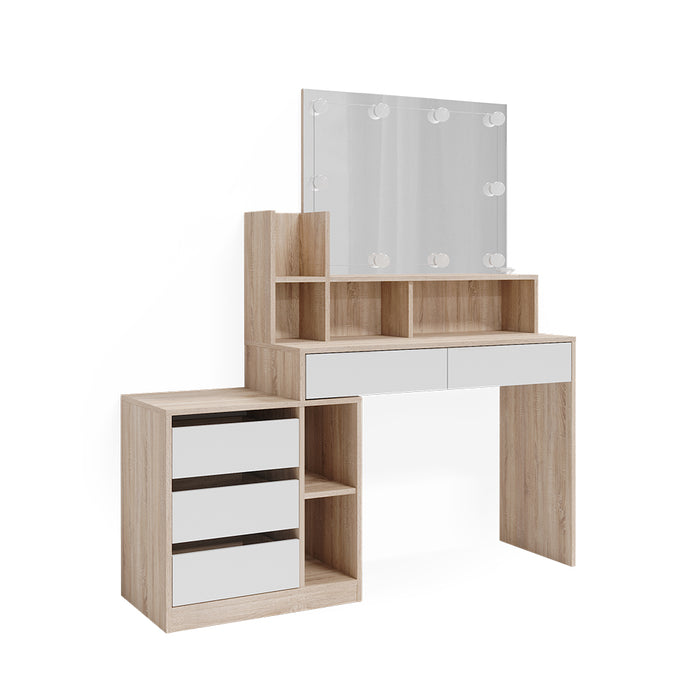 Vicco Tavolo da toilette Bianco/Sonoma 139.8 cm con illuminazione a LED