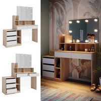 Vicco Tavolo da toilette Bianco/Sonoma 139.8 cm con illuminazione a LED