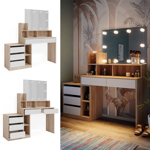 Vicco Tavolo da toilette Bianco/Sonoma 139.8 cm con illuminazione a LED