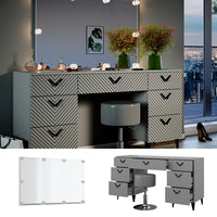 Vicco Tavolo da toeletta Grigio 150 cm con illuminazione LED e sgabello