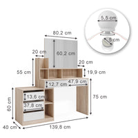 Vicco Tavolo da toilette Bianco/Sonoma 139.8 cm con illuminazione a LED