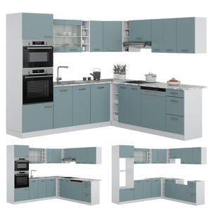 Vicco Cucina angolare completa Blu-grigio/bianco 237 x 60 cm senza piano di lavoro