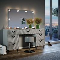 Vicco Tavolo da toeletta Grigio 150 cm con illuminazione LED e sgabello