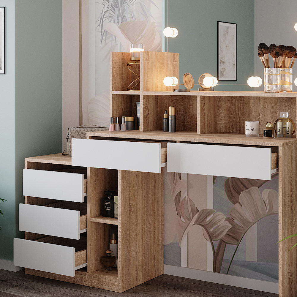 Vicco Tavolo da toilette Bianco/Sonoma 139.8 cm con illuminazione a LED