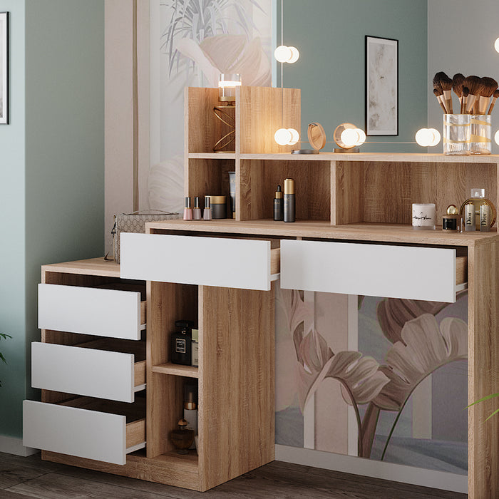 Vicco Tavolo da toilette Bianco/Sonoma 139.8 cm con illuminazione a LED