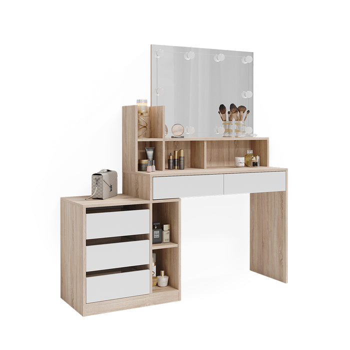 Vicco Tavolo da toilette Bianco/Sonoma 139.8 cm con illuminazione a LED
