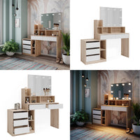 Vicco Tavolo da toilette Bianco/Sonoma 139.8 cm con illuminazione a LED