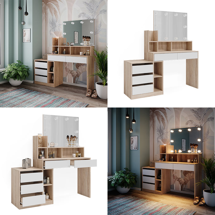 Vicco Tavolo da toilette Bianco/Sonoma 139.8 cm con illuminazione a LED