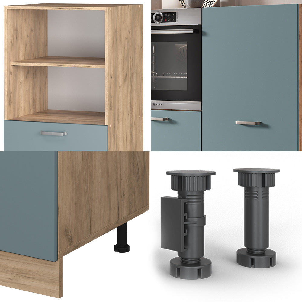 Vicco Cucine componibili piccole Rovere blu-grigio/oro 180 cm senza piano di lavoro