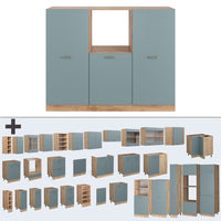 Vicco Cucine componibili piccole Rovere blu-grigio/oro 180 cm senza piano di lavoro