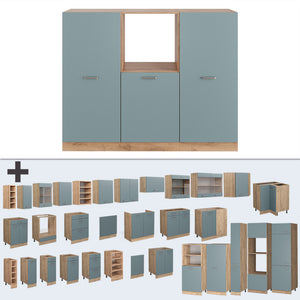 Vicco Cucine componibili piccole Rovere blu-grigio/oro 180 cm senza piano di lavoro