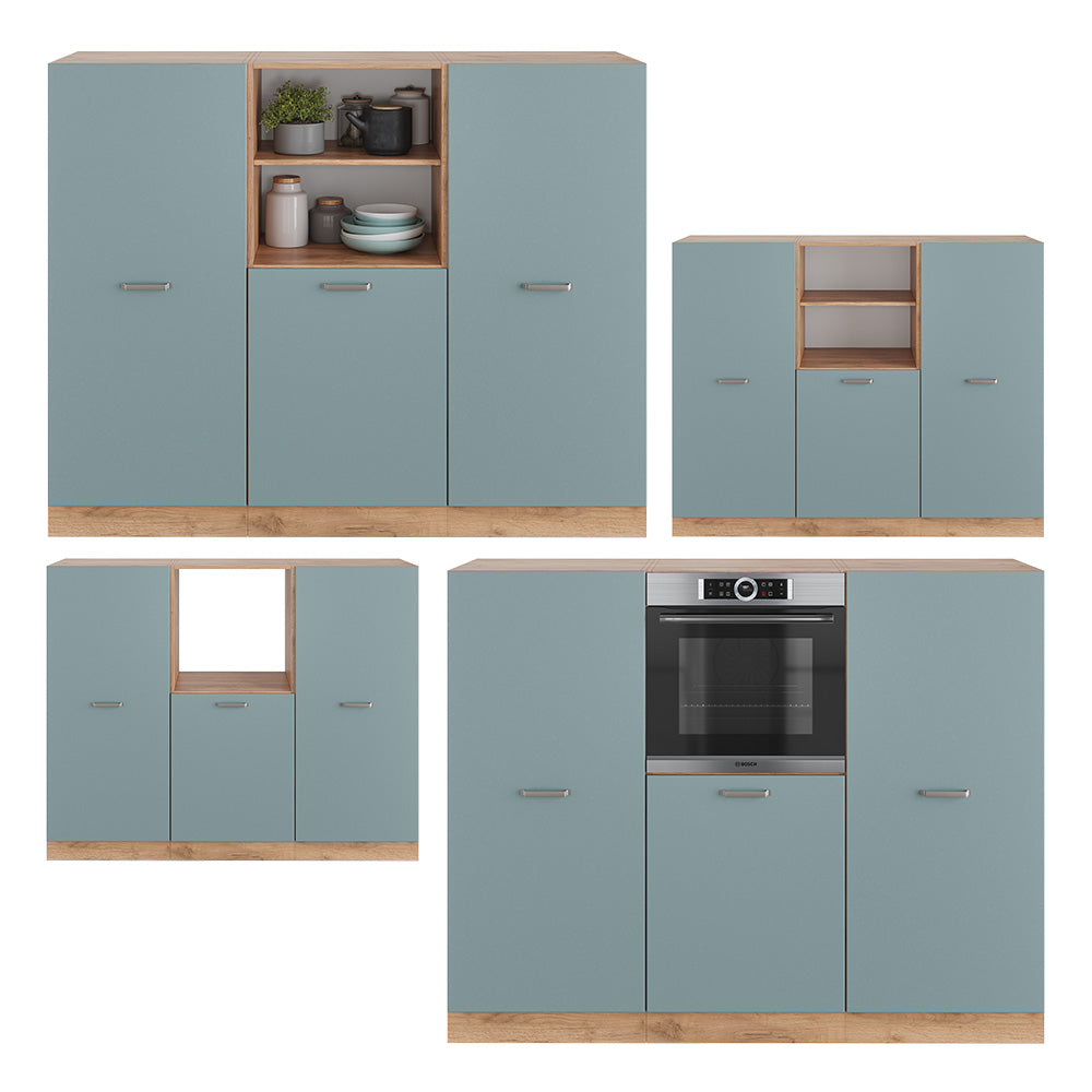 Vicco Cucine componibili piccole Rovere blu-grigio/oro 180 cm senza piano di lavoro