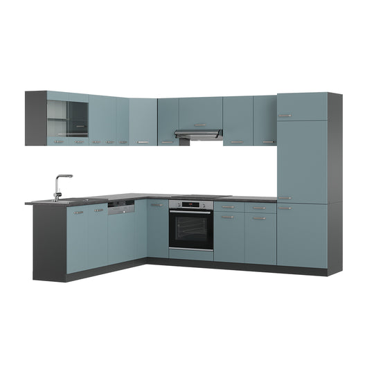 Vicco Cucina angolare completa Blu-grigio/antracite 227 x 287 cm senza piano di lavoro