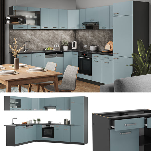 Vicco Cucina angolare completa Blu-grigio/antracite 227 x 287 cm , PL Marmo
