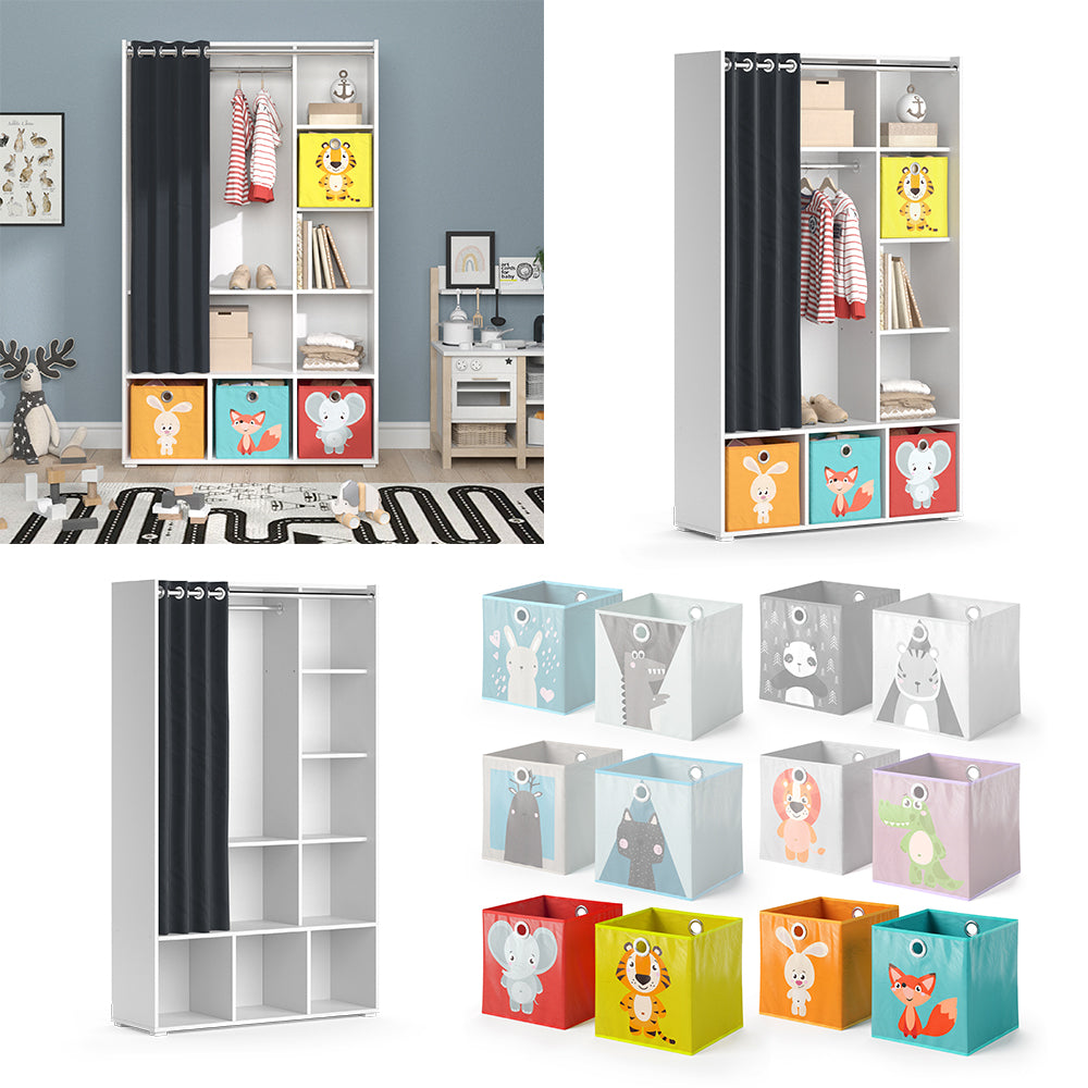 Vicco Guardaroba per bambini Bianco 38 x 178.1 cm Con scatole pieghevoli (colorate)