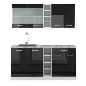Vicco Cucina monoblocco Nero lucido 160 cm , PL Marmo