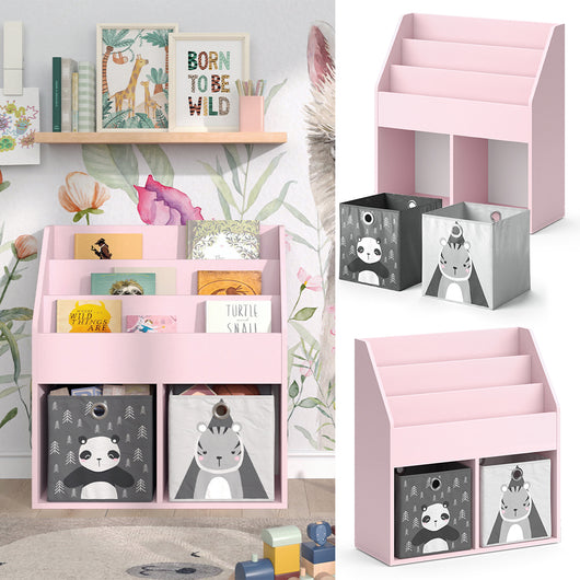 Vicco Libreria bambini rosa 72 x 79 cm con 2 scatole pieghevoli (panda, tigre)