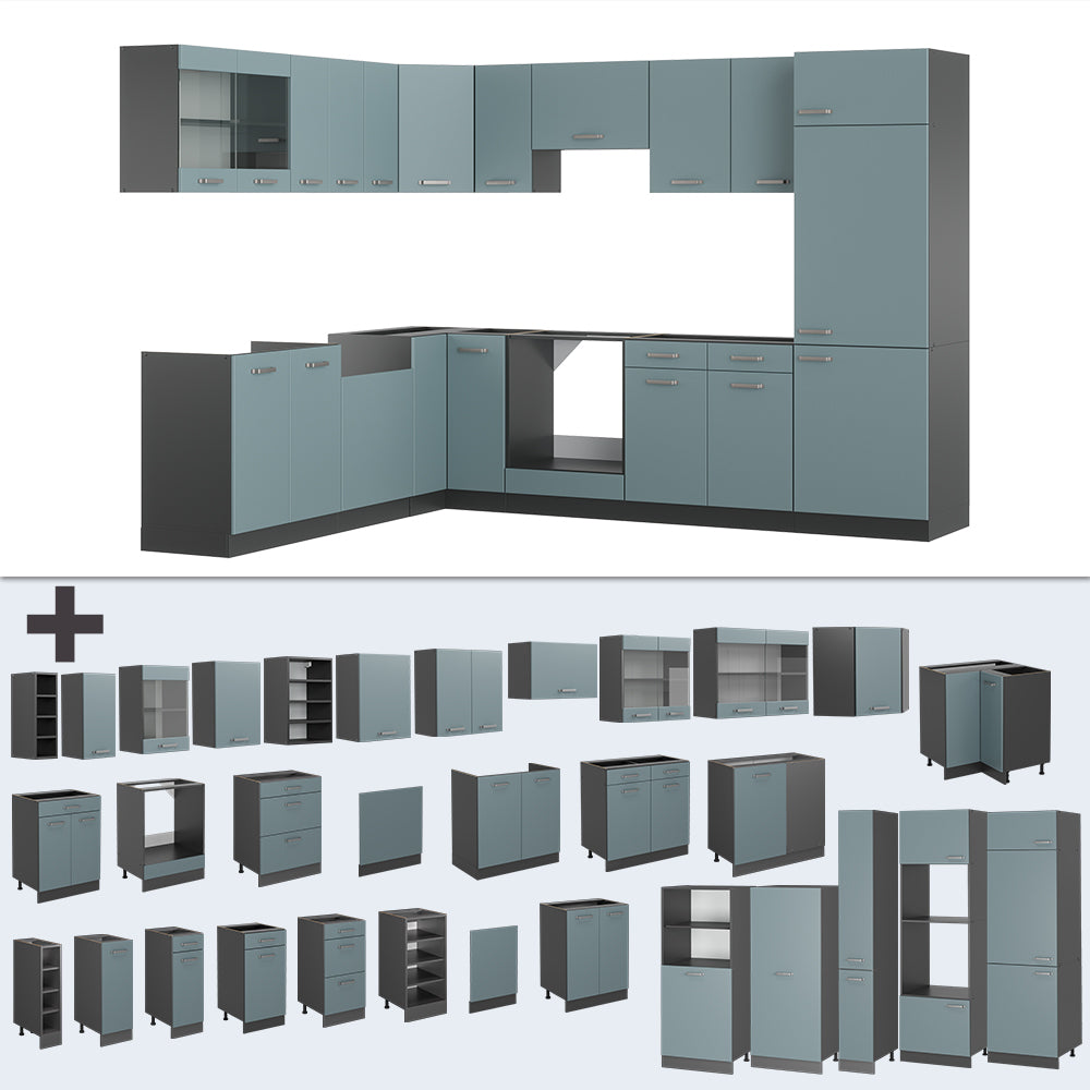 Vicco Cucina angolare completa Blu-grigio/antracite 227 x 287 cm , PL Antracite