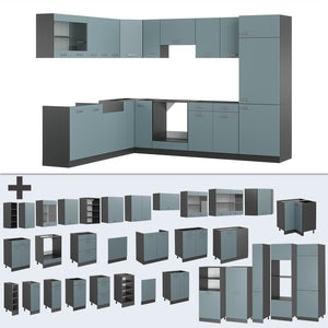 Vicco Cucina angolare completa Blu-grigio/antracite 227 x 287 cm , PL Antracite