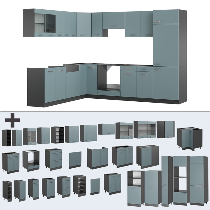 Vicco Cucina angolare completa Blu-grigio/antracite 227 x 287 cm , PL Marmo