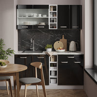 Vicco Cucina monoblocco Nero lucido 160 cm , PL Marmo