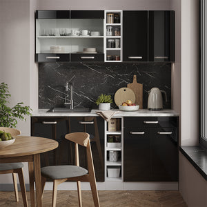Vicco Cucina monoblocco Nero lucido 160 cm , PL Marmo