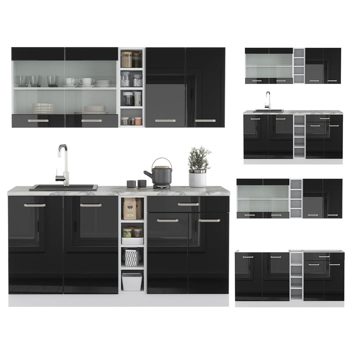 Vicco Cucina completa Nero lucido/bianco 160 cm , PL Rovere