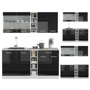 Vicco Cucina monoblocco Nero lucido 160 cm , PL Marmo